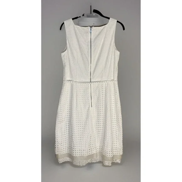 Elie Tahari Women's Dart Neck Aline Dress Size 8 White Sleeveless - Picture 4 of 10